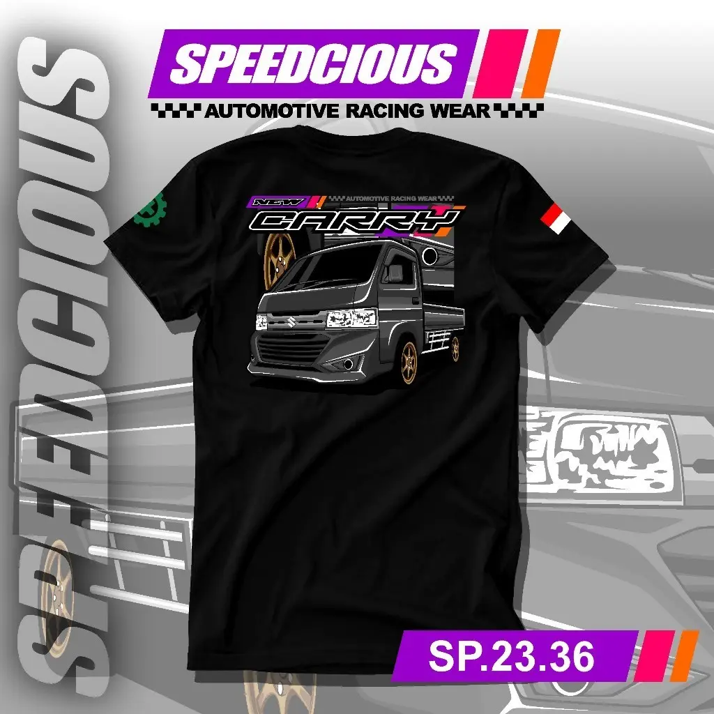 ARTAKAOS- - Kaos Mobil Suzuki New Carry Pickup Modifikasi Tshirt Truck Diesel Sablon Lengan Bendera Dan Safety Otomotif Racing Wear 23.36 Katun Free Gratis Stiker Cocok untuk Pria & Wanita