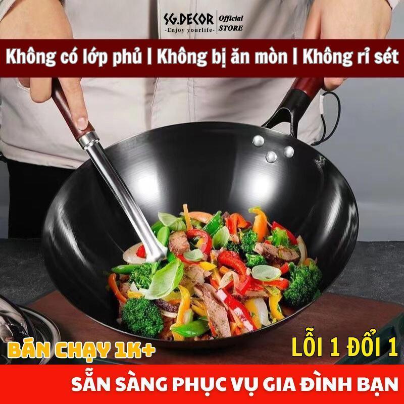 [SG.DECOR] Chảo Thép Tôi Dày Dặn, Chống Dính Tự Nhiên, Cán Gỗ Chống Nóng, Dùng Mọi Loại Bếp – Có 3 Kích Cỡ Lựa Chọn