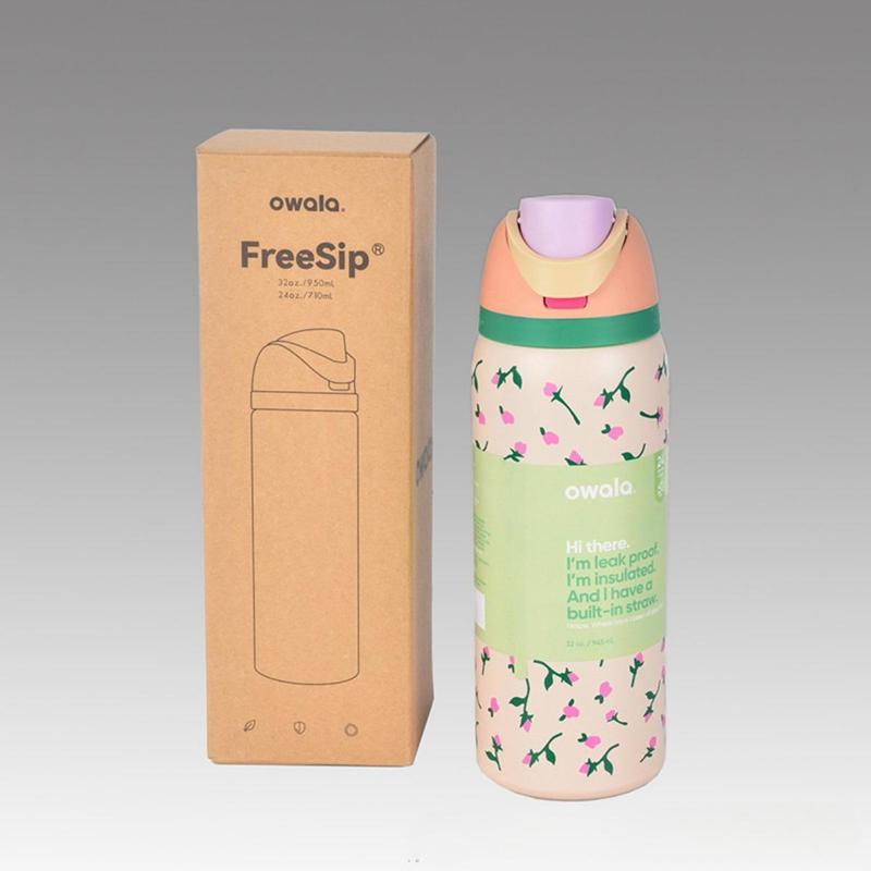 Product Introduction of Limited edition Owala FreeSip Insulated Stainless Steel Water Bottle 32 Oz Leakproof  Lid for Gym Sports Travel Dreamy Field Blue/Pink Bows, Girlhood, Dear Diary, Luck, Sukura, Valentine Pink 5