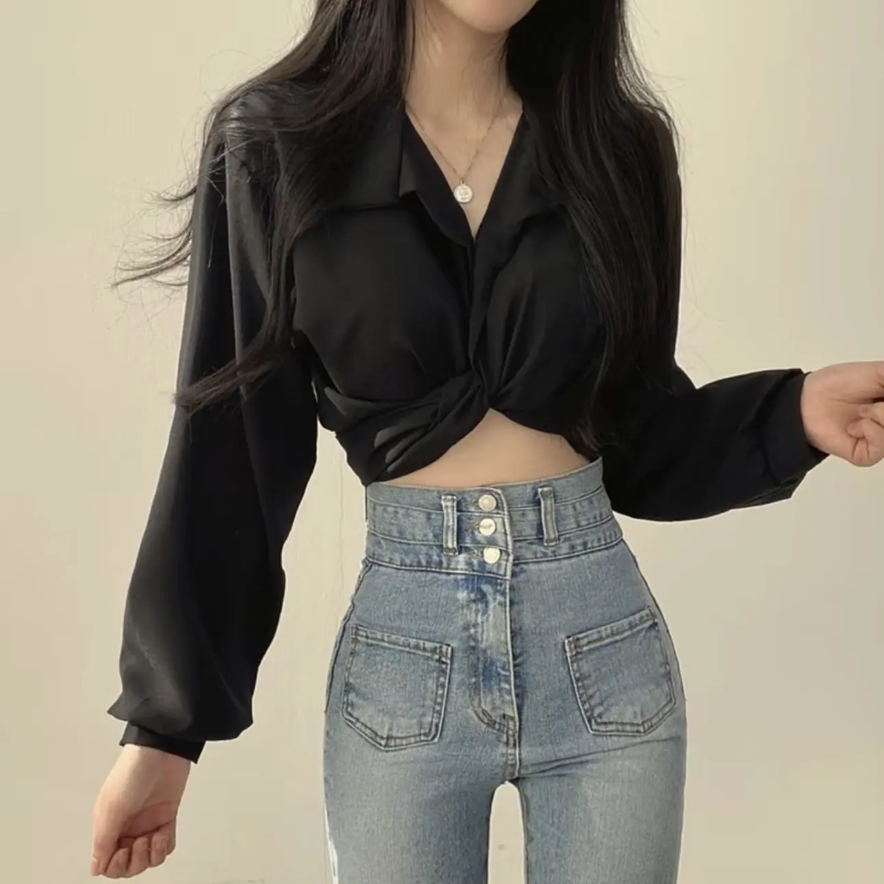 Áo sơ mi nữ tay dài kiểu ngắn hàn quốc Women Top