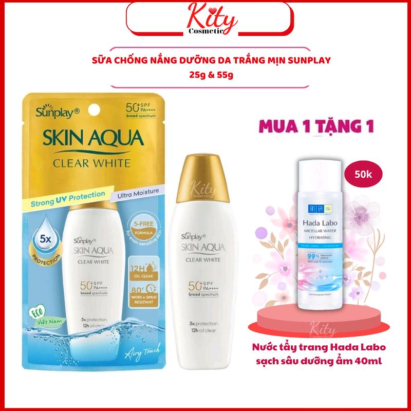 Sữa Chống Nắng Dưỡng Da Trắng Mịn Tối Ưu Nắp Vàng Đồng Sunplay Skin Aqua Clear White SPF50+ 55g Dưỡng Face