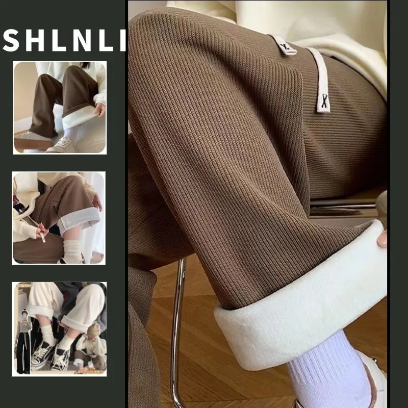 Basic Casual Wide Leg Pants for Women in Autumn Winter Solid Color Minimalist Straight Leg Trousers