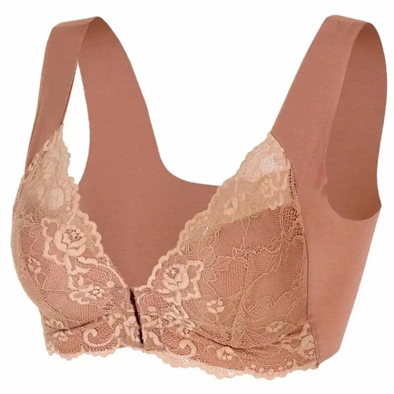 Underwear Women's Large Seamless Bra Front Button Wireless Gathering Bra
