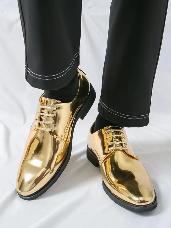 Men's Fashionable Glossy PU Leather Dress Shoes, Stylish Brogue Design Shoes for Party, Daily Clothing Decor for Men, Footwear 0