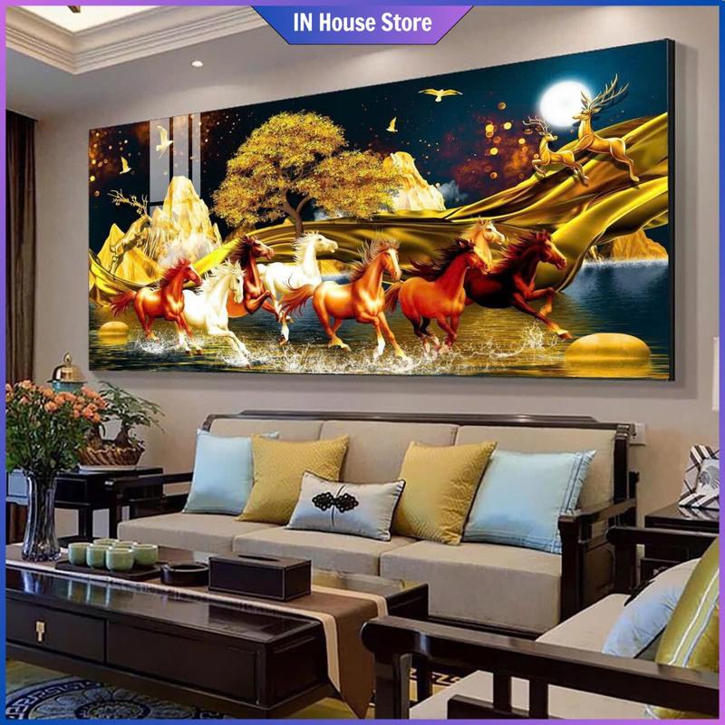 Tranh Treo Tường Phong Thủy MÃ ĐÁO THÀNH CÔNG Tráng Gương Decor Trang Trí Nhà Phòng Khách, Quà Tặng Tân Gia, Khách Hàng Ý Nghĩa