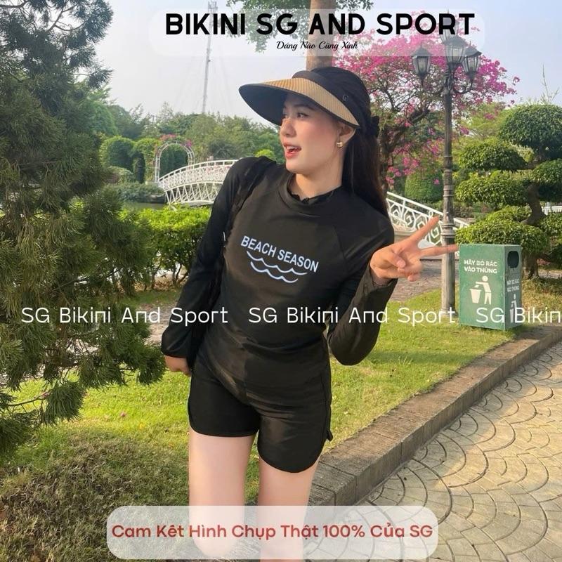 Bộ bơi SG Bikini And Sport màu trơn phong cách Hàn Quốc tay dài quần đùi có túi