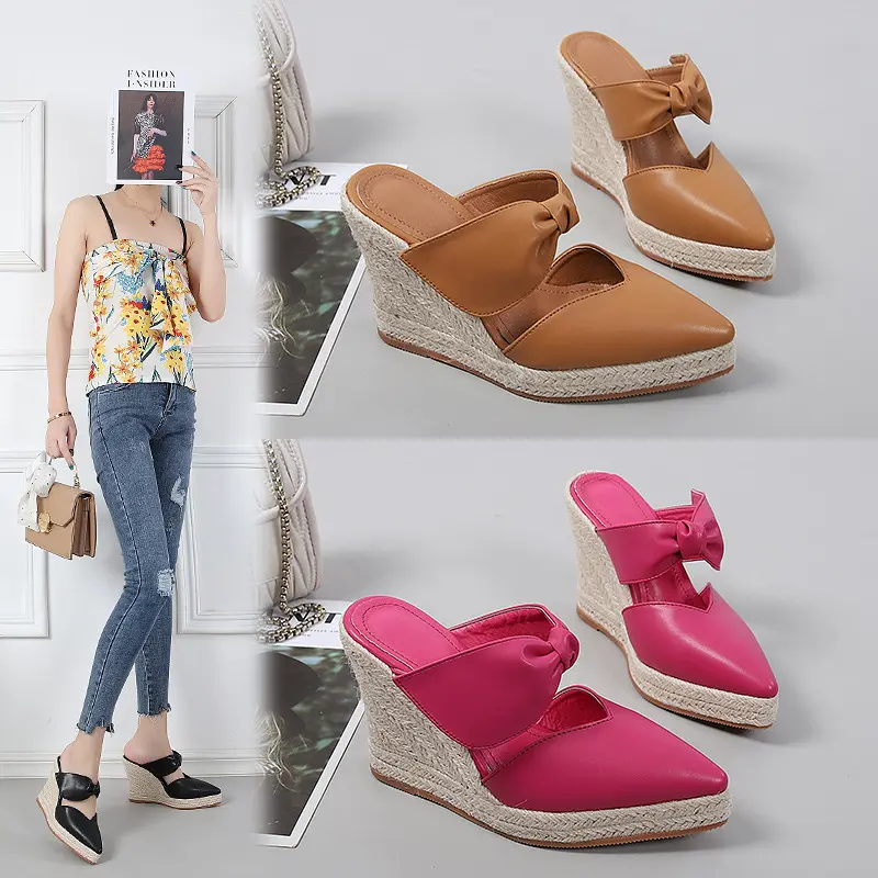2025 European and American Fashion Hot Girl Style Straw Woven Wedge Sandals for Women, Wear-Resistant Platform Height Increasing Non-Slip Holiday Shoes, in Stock and Fast Delivery Bohemian Style Home Outdoor Shoes, Slimming and Versatile