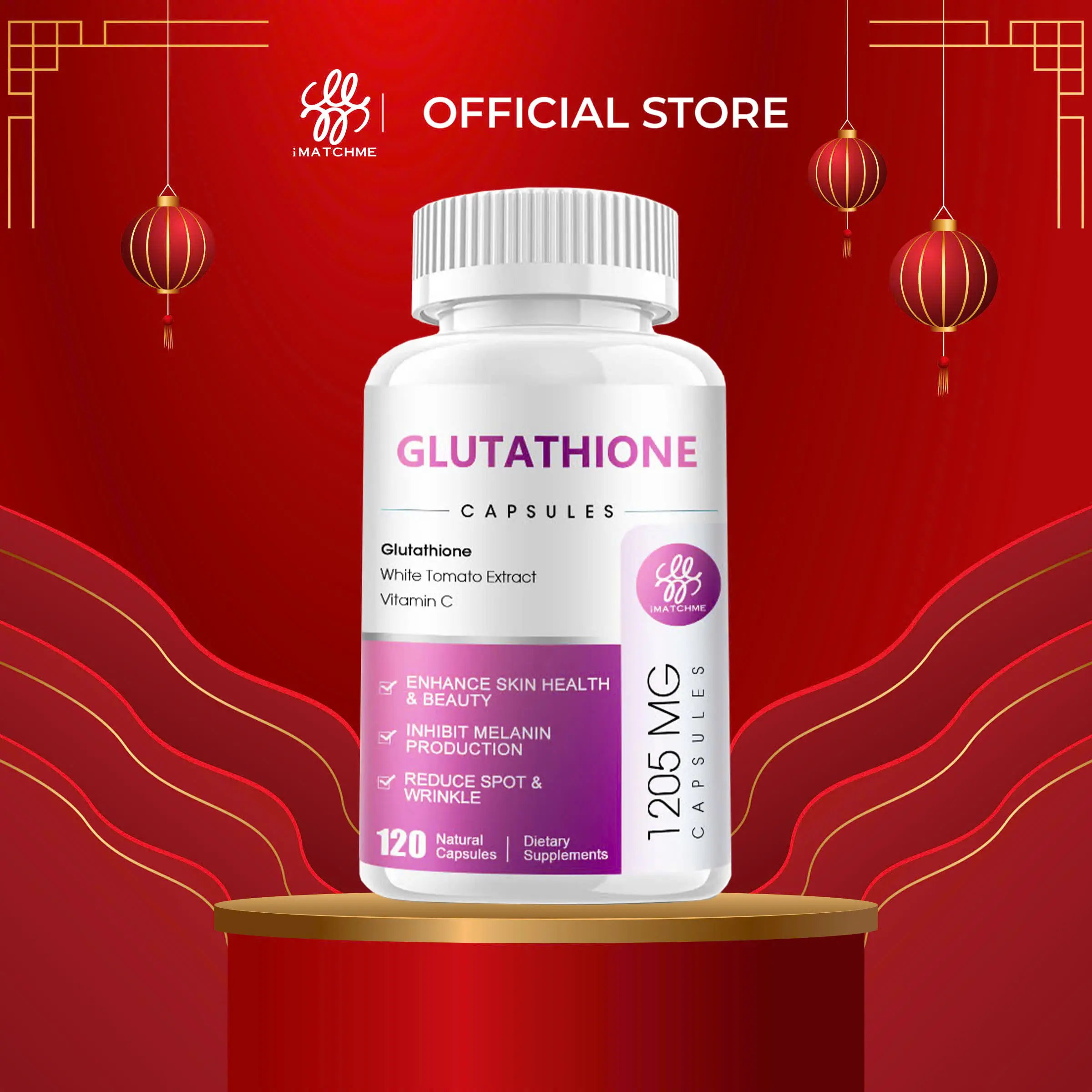 Viên Uống iMATCHME Glutathione 500mg Hỗ trợ làm giảm mờ thâm nám sạm, làm chậm quá trình lão hóa và hỗ trợ chức năng gan, giúp trắng sáng da collagen