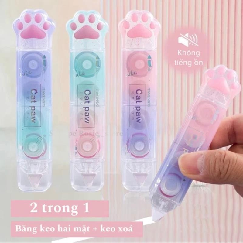 ￼Bút Xóa Kéo 2 trong 1 vừa Xoá vừa Băng Dính hình Chân Mèo hai đầu tiện dụng Mẫu mới dễ thương Nhựa màu acrylic