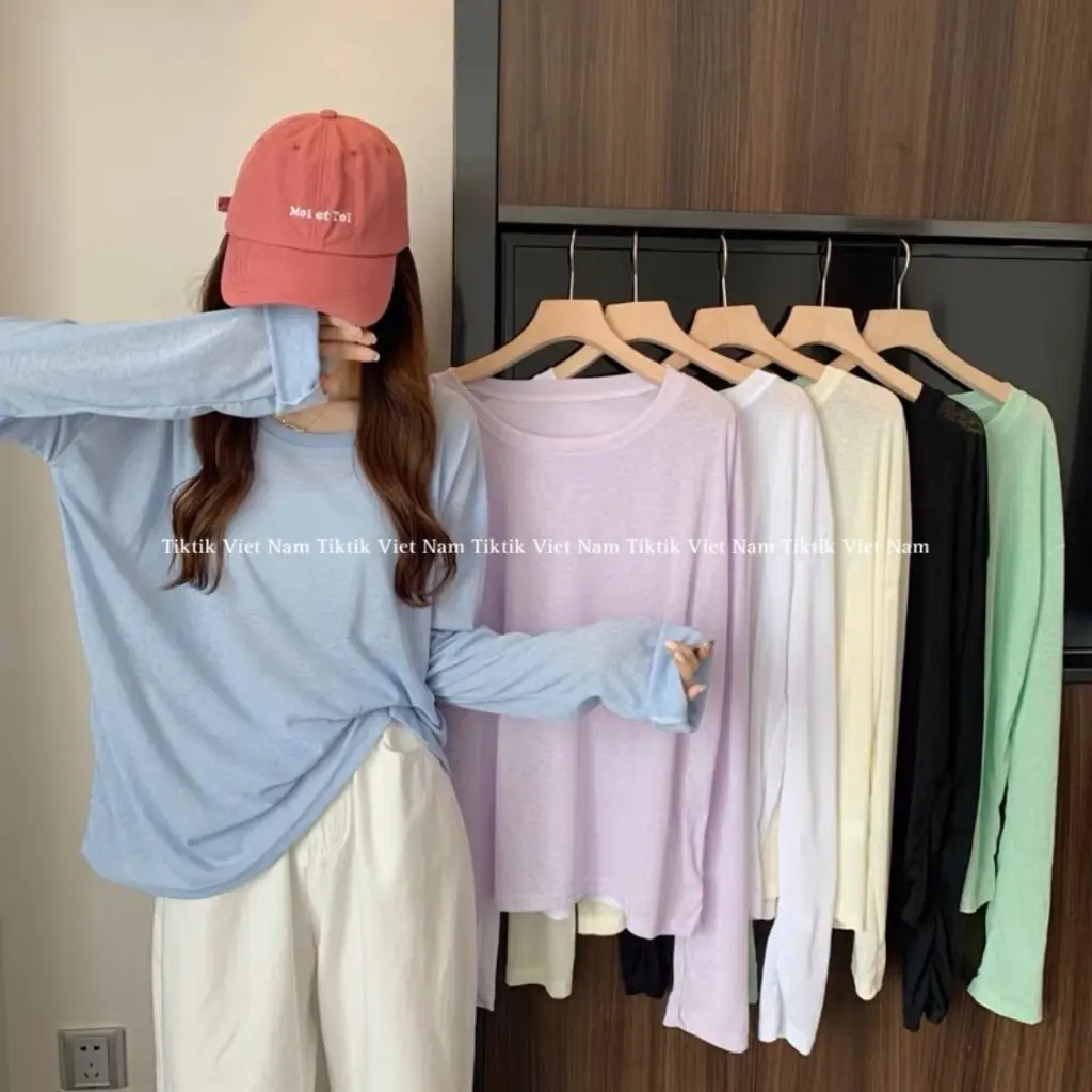 (SẴN) Áo thun giấy dài tay trơn cổ tròn đủ màu dành cho nữ phong cách cơ bản dễ phối đồ - TIktik