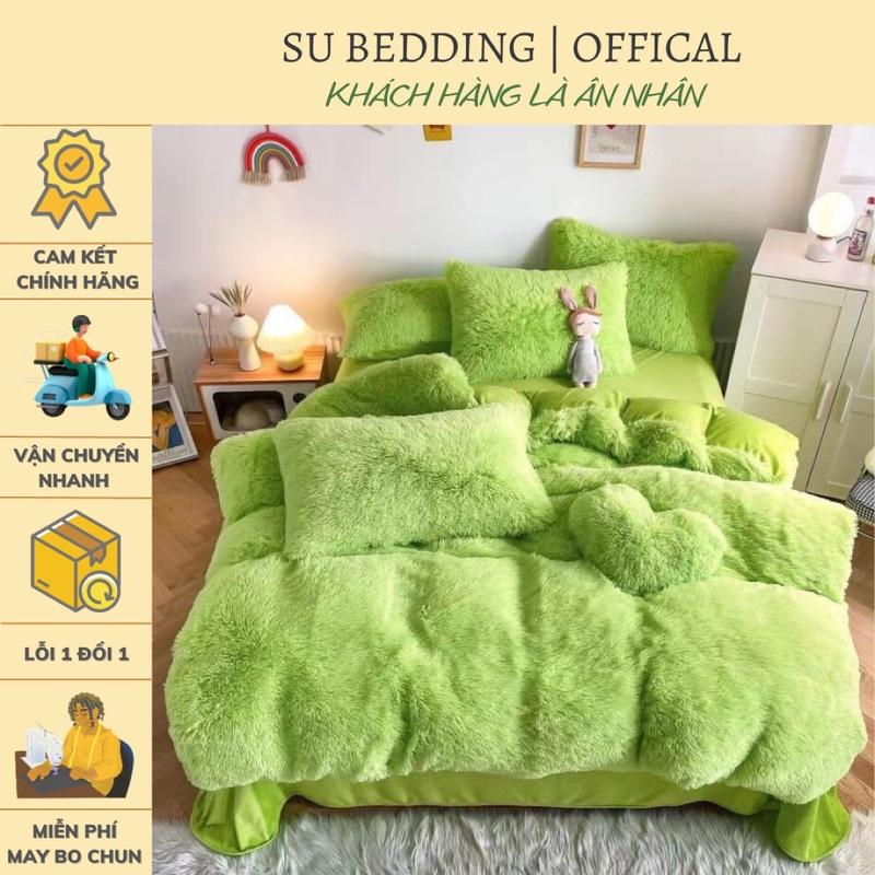 Bộ Chăn Ga Gối Nỉ Lông Tim Nhung 5 Món Tặng Kèm Gối Tim ( Set Vỏ Chăn ) bộ  ga