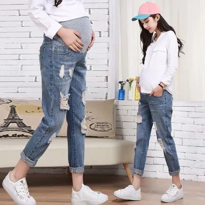 Quần bầu jean rách dáng dài( hàng sẵn giao ngay) Váy Bầu Đầm Bầu Kem 0