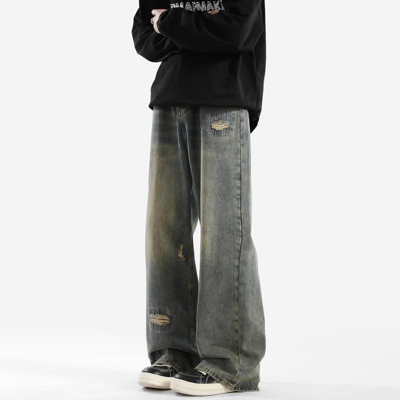 Product Introduction of 2025[4530 People Collection] Ripped Washed Jeans Men's Summer Thin American Retro High Street Fashion Brand Youth Loose Straight Pants 2