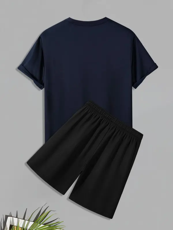 Men's Regular Fit Nope Not Today Letter Print Short Sleeve Tee & Shorts Set, Casual Round Neck T-shirt & Track Shorts, Men's Two-piece Outfits for Daily Wear 3