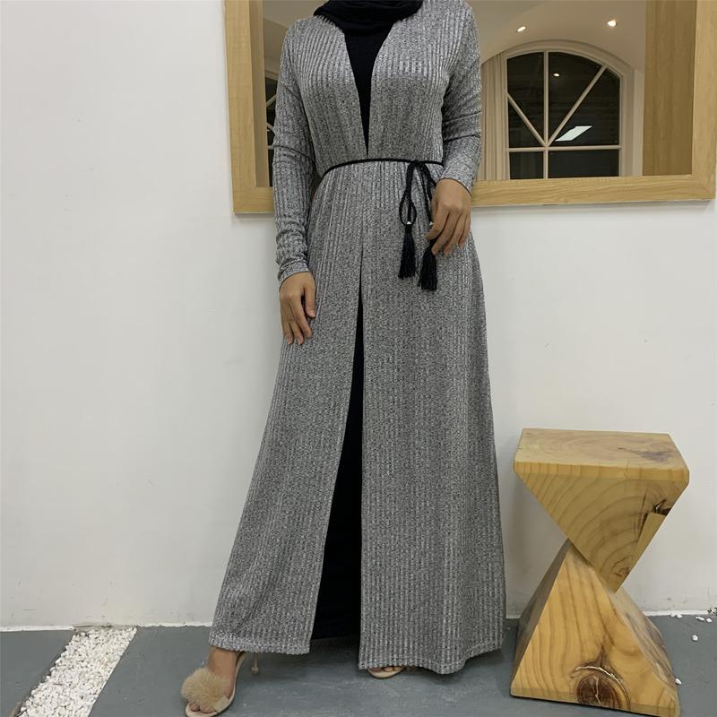 Product Introduction of Cross-Border Autumn Winter Muslim Women's Clothing In-Stock Long Sleeve Knitted Sweater Coat Robe 1853 20