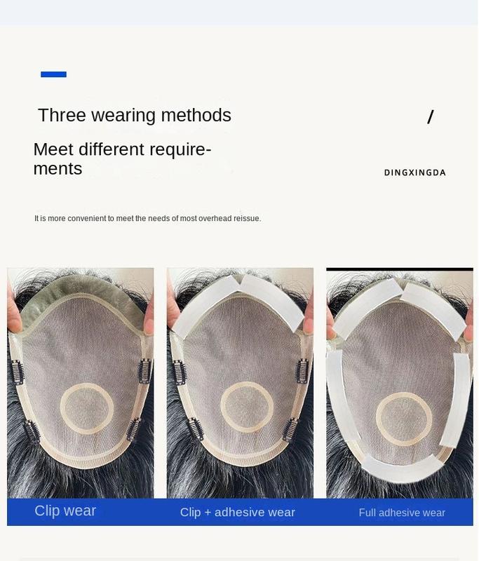 Product Introduction of Wig Men's Real Hair New Brush Cut Ultra-Thin Hand Woven Delivery Needle Biological Scalp Invisible Seamless Men's Wig Set 7