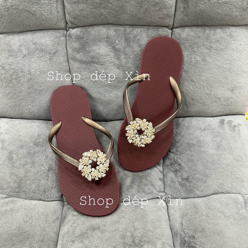 ẢNH THẬT Dép kẹp xỏ ngón tông lào nữ đính Charm Nguyệt Quế dễ thương đáng yêu thời trang nữ nhiều màu