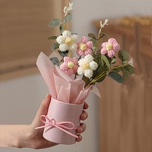 Ramo de flores de crochet con caja de regalo, 1 Set de ramo de flores de crochet hecho a mano con caja de regalo, Perfecto para cumpleaños, regalos de aniversario, decoración
