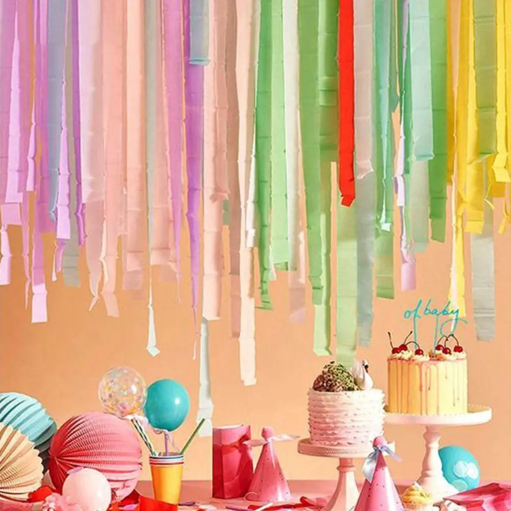 Crinkled Baby Shower Birthday Party Venue Decoration Photography Backdrops Streamers Origami Paper Garland Crepe Paper