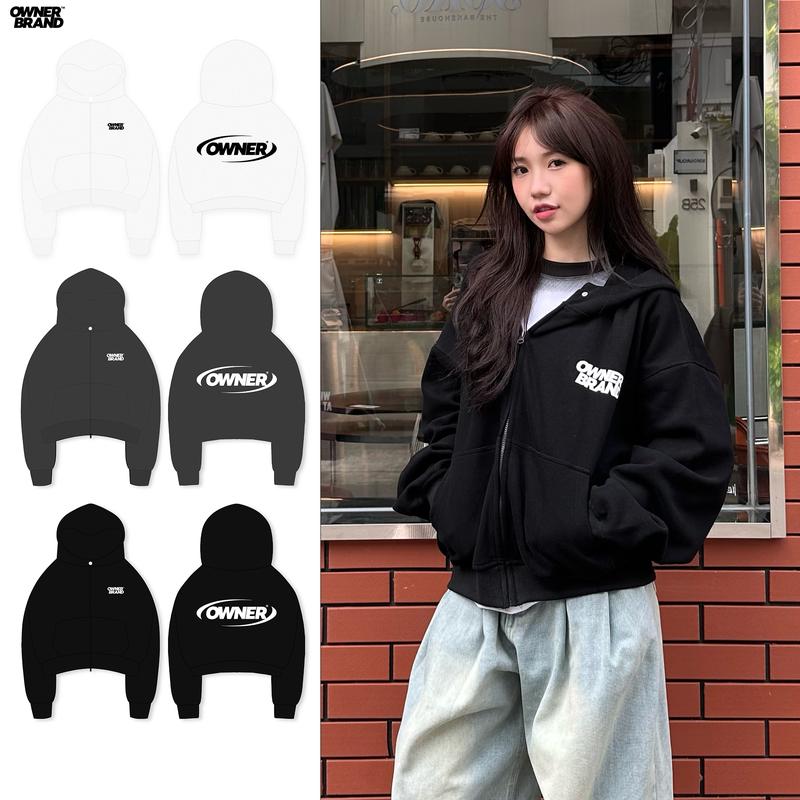  Áo khoác nỉ 2 da dây kéo khoá form boxy LOGO OWNER - Hoodiezip Boxy Owner 