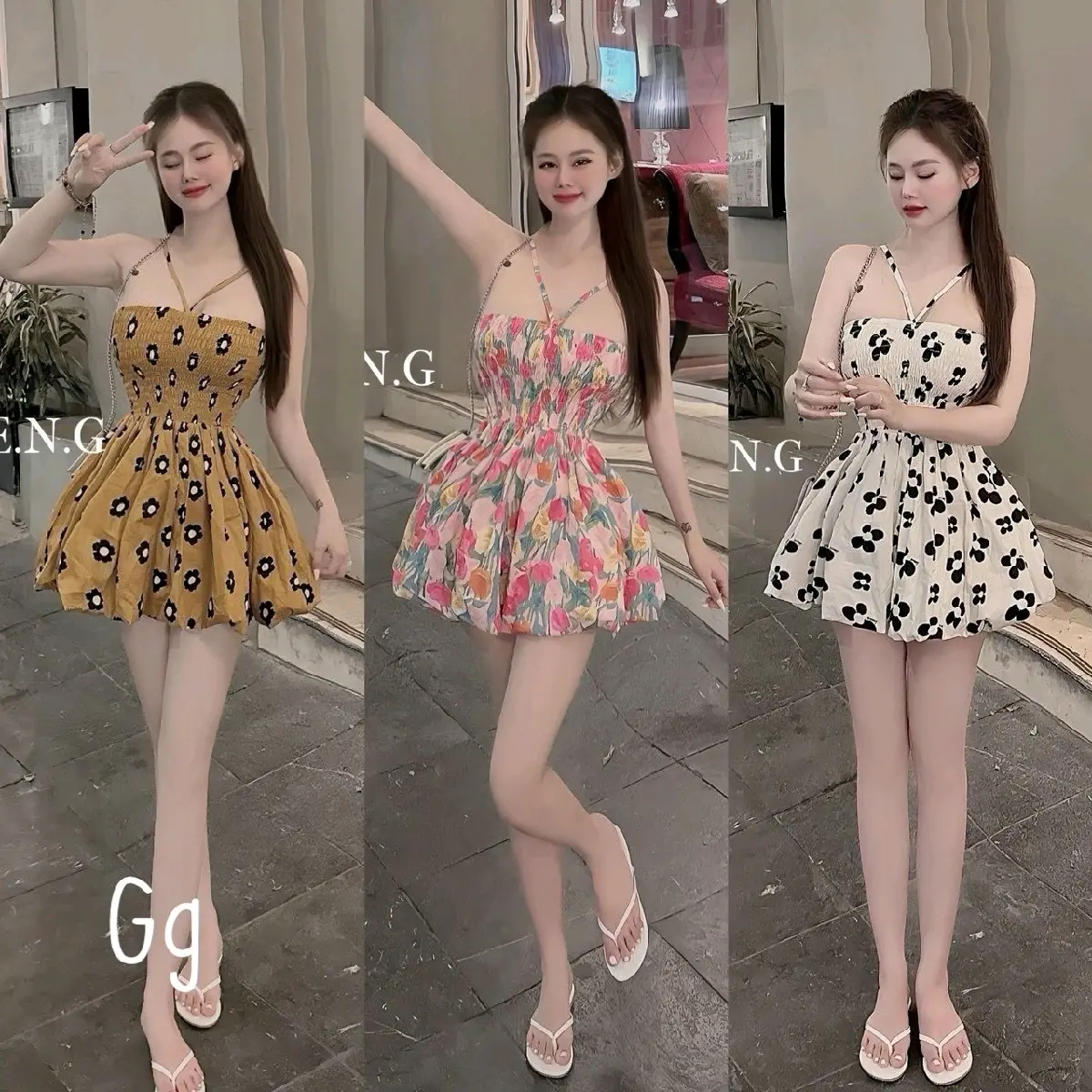 Đầm bí hoa xinh dây V có quần trong freesize cho nữ dưới 55kg có thể giặt máy Women Dress