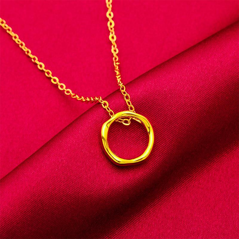 Product Introduction of Gold 916 Original Malaysia Geometric Pendant Korean Double Ring O Women's Necklace Gift for Mom 5