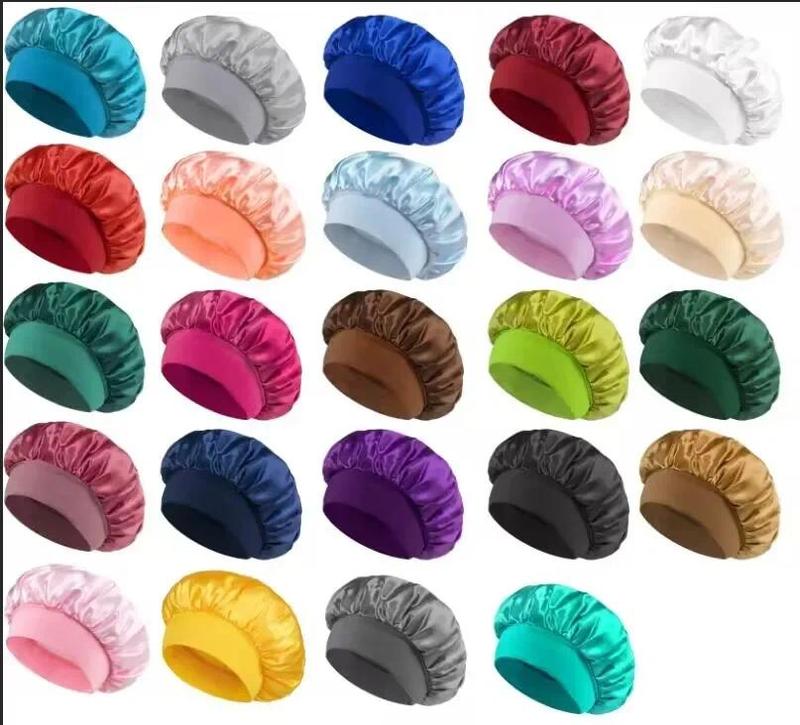 Product Introduction of Unisex Head Wrap Elastic Band Cap for Brimmed Night Hat Bath Cap Extra Large Satin Silky Bonnet Sleep with Premium Elastic Band Shower 4