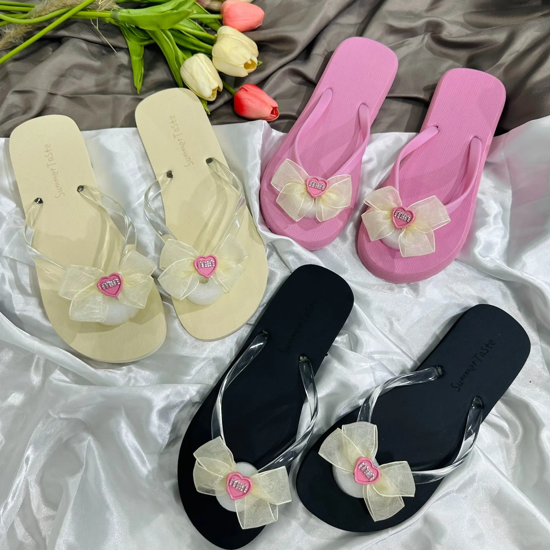 Dép tông xỏ ngón gắn nơ Minmin đáng yêu. Quai trong đế mềm DéP Nữ