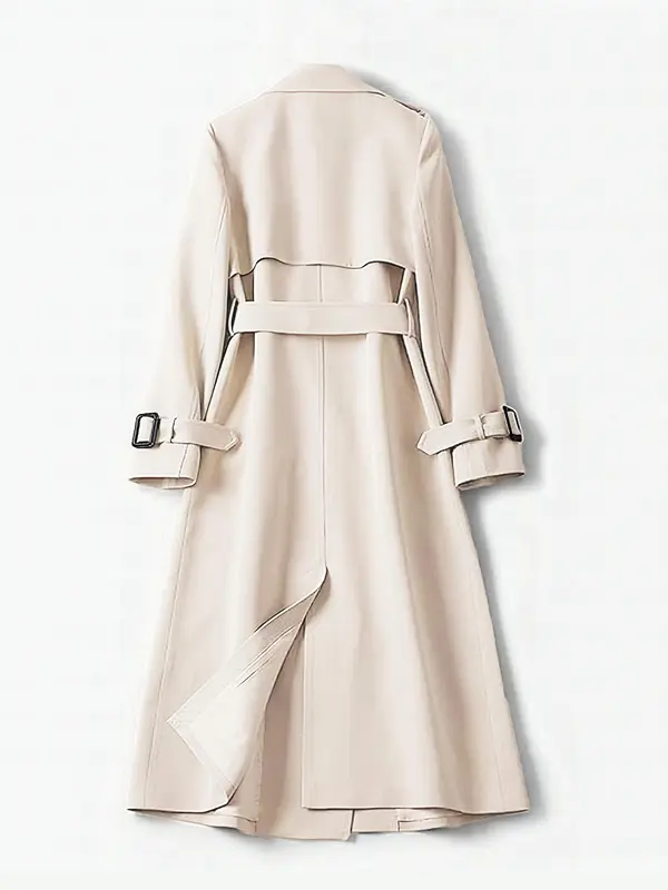 Women's Solid Double Button Belted Trench Coat, Elegant Lapel Neck Long Sleeve Coat for Fall & Winter, Women's Clothing for Daily Wear, Clothing for Women, Going Out Tops 5