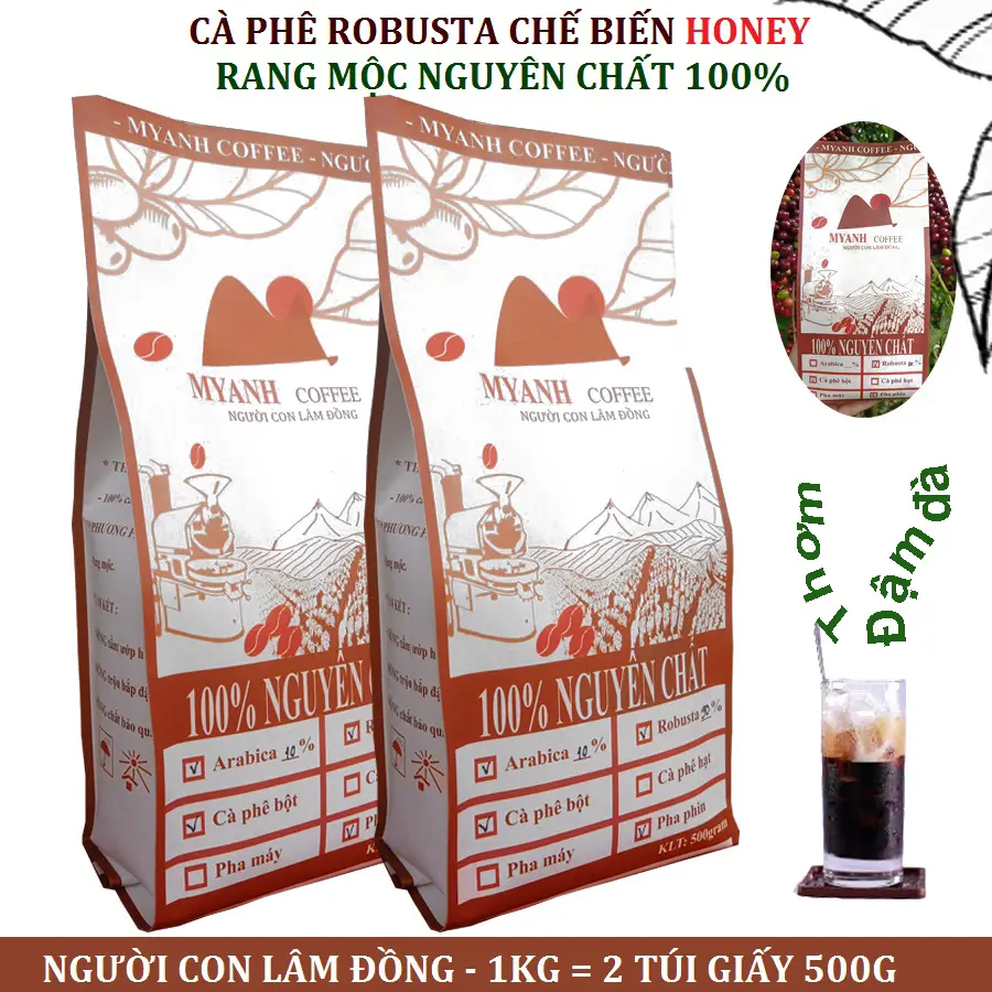 1kg Cà phê rang mộc nguyên chất phối 80% Robusta và 20% Arabica, Thơm, Đậm đà Cafe Coffee