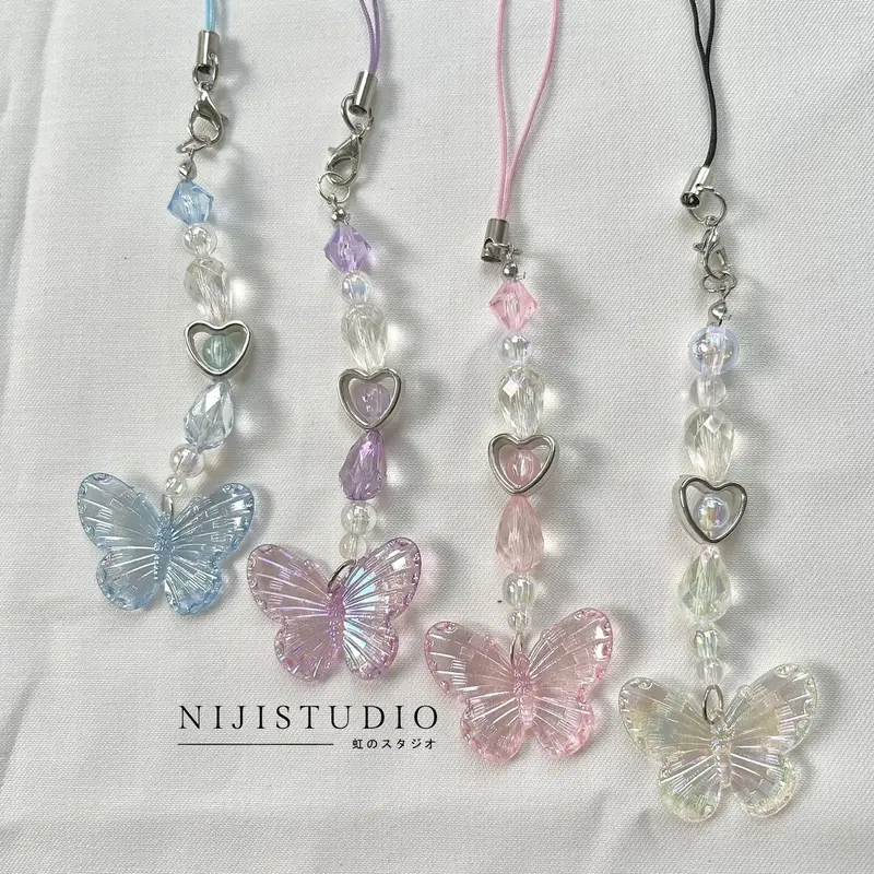 long butterfly clear phone strap keychain kolbuk | gantungan kunci | strap | phone strap | hp | gantungan manik | charm kpop 1