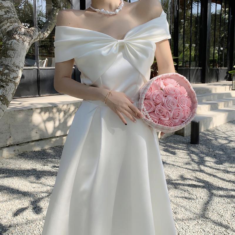 Đầm dự tiệc trễ vai dáng xòe trắng có mút ngực siêu xinh dạ hội Nữ Dress Váy Tre Women