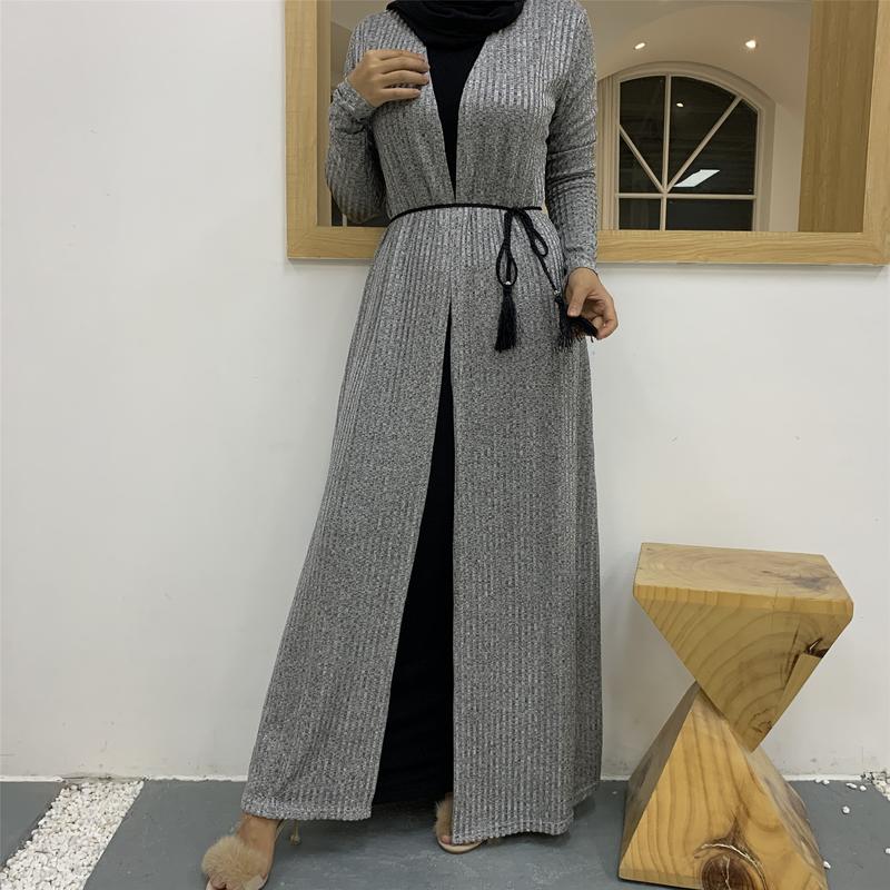Product Introduction of Cross-Border Autumn Winter Muslim Women's Clothing In-Stock Long Sleeve Knitted Sweater Coat Robe 1853 18