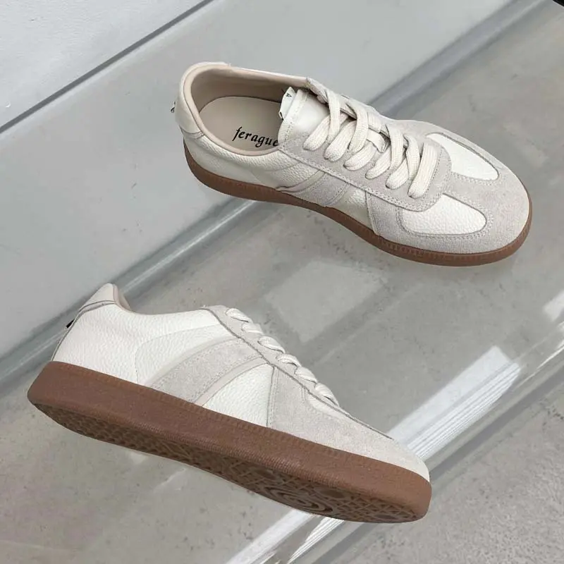 [FARA Petite Shell] Thick-Soled Leather Sneaker Casual German Training Shoes White Shoes Women's Shoes 2023 Versatile Spring Girl Footwear Sports Shoes Runner Trainers Athletic Closed Walking Shoes Running