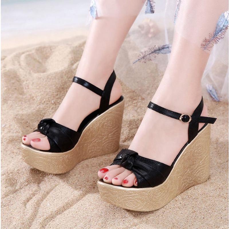  giày sandan đế xuồng nơ cuộn 10f A12 Nữ DéP Shoes Jean Sandal 