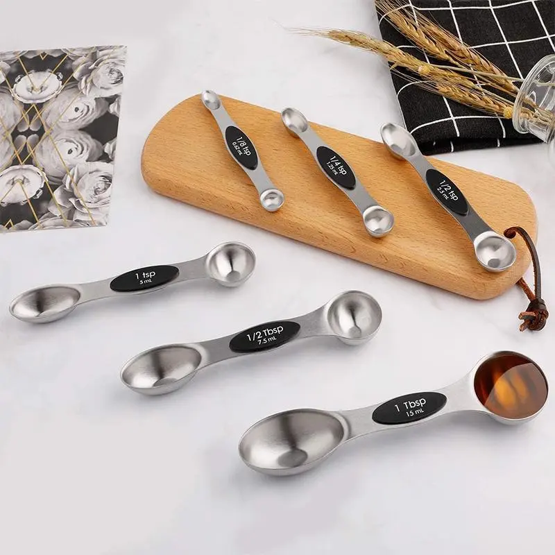 Stainless Steel Measuring Spoon Set, 6 Counts/set Magnetic Measuring Spoon, Dual Sided Stackable Teaspoon for Measuring Dry and Liquid Ingredients 4