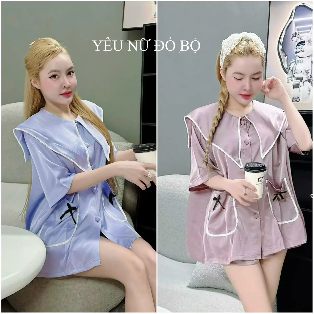 (48-80kg) Bộ đùi lụa cổ nhọn nút bọc vải, lụa latin freesize, Nữ