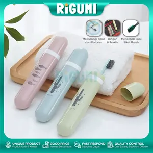 Tempat Sikat Gigi Travel Case Motif Kaktus Organizer Toothbrush Portable Praktis dan Anti Kotor