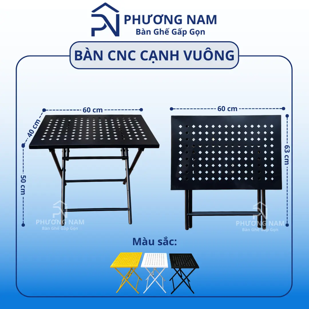 Bàn CNC cạnh vuông, bàn xếp cà phê sơn tĩnh điện 60x40cm cao 50cm - Bàn ban công, ngoài trời, sân vườn