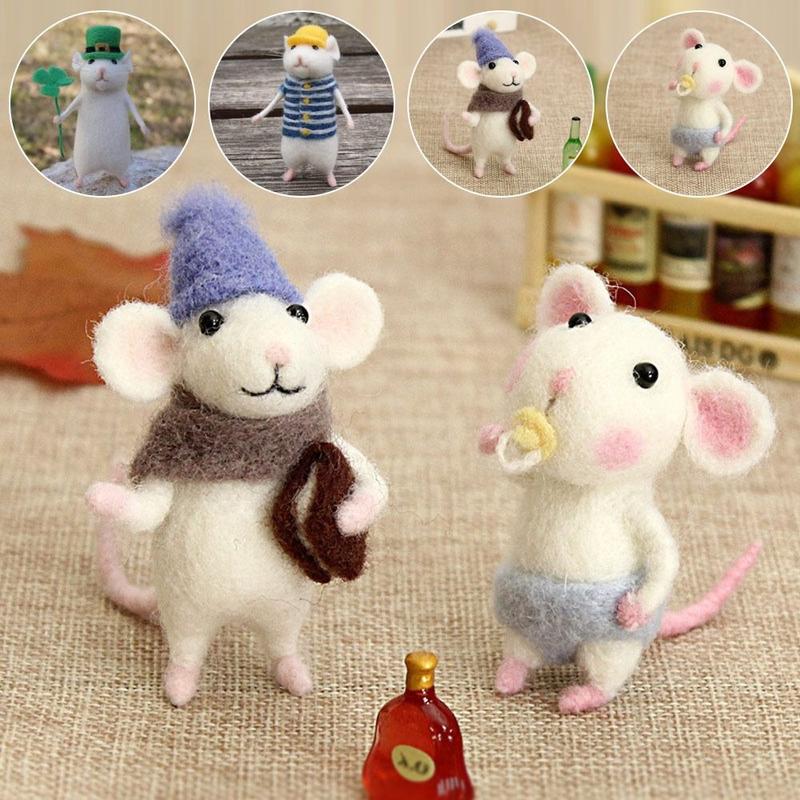 Product Introduction of DIY Poked Needle Kit Gift Material Bag Mouse Wool Felting Doll Mouse Ornament Felt Toy 9