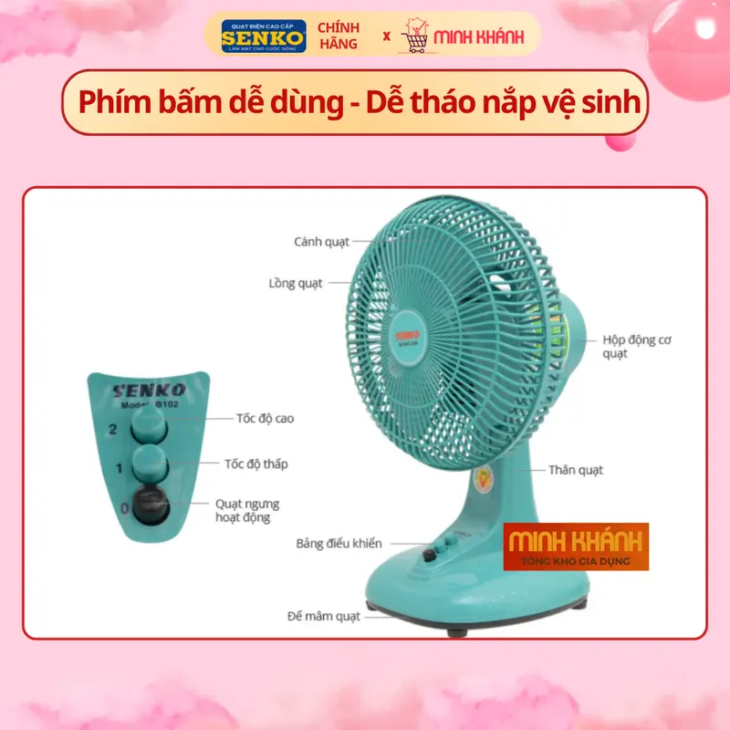 Quạt bàn mini 3 cánh Senko B102 - Nhỏ gọn, êm ái, gió mạnh, màu sắc xinh xắn, dùng cho ít người QuạT Fan 6