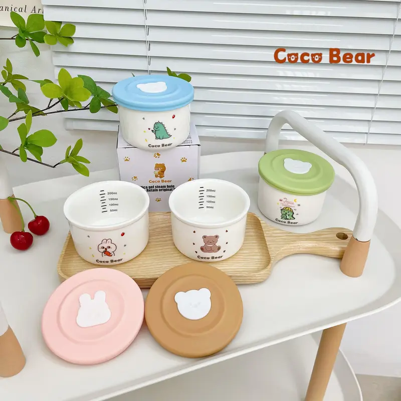 Hũ Sứ Chia Vạch Cocobear Nấu Đồ Ăn Dặm, Trữ Đông Thức Ăn Cho Bé ( Bát Sứ, Thố Sứ ) Kèm Nắp Đậy 2