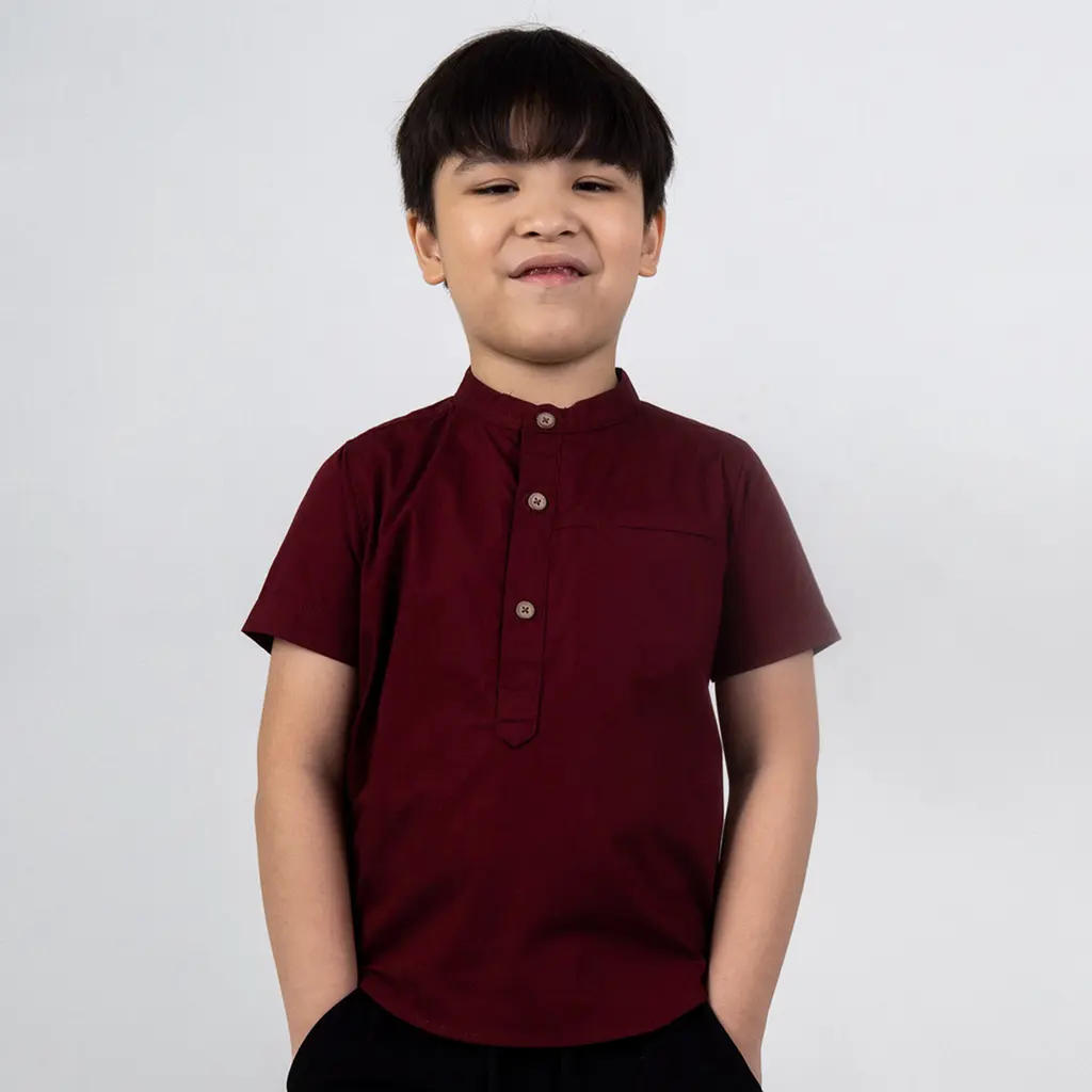 M231 Kemeja Anak Laki Laki Koko Shanghai Polos Pendek Maroon 2217A