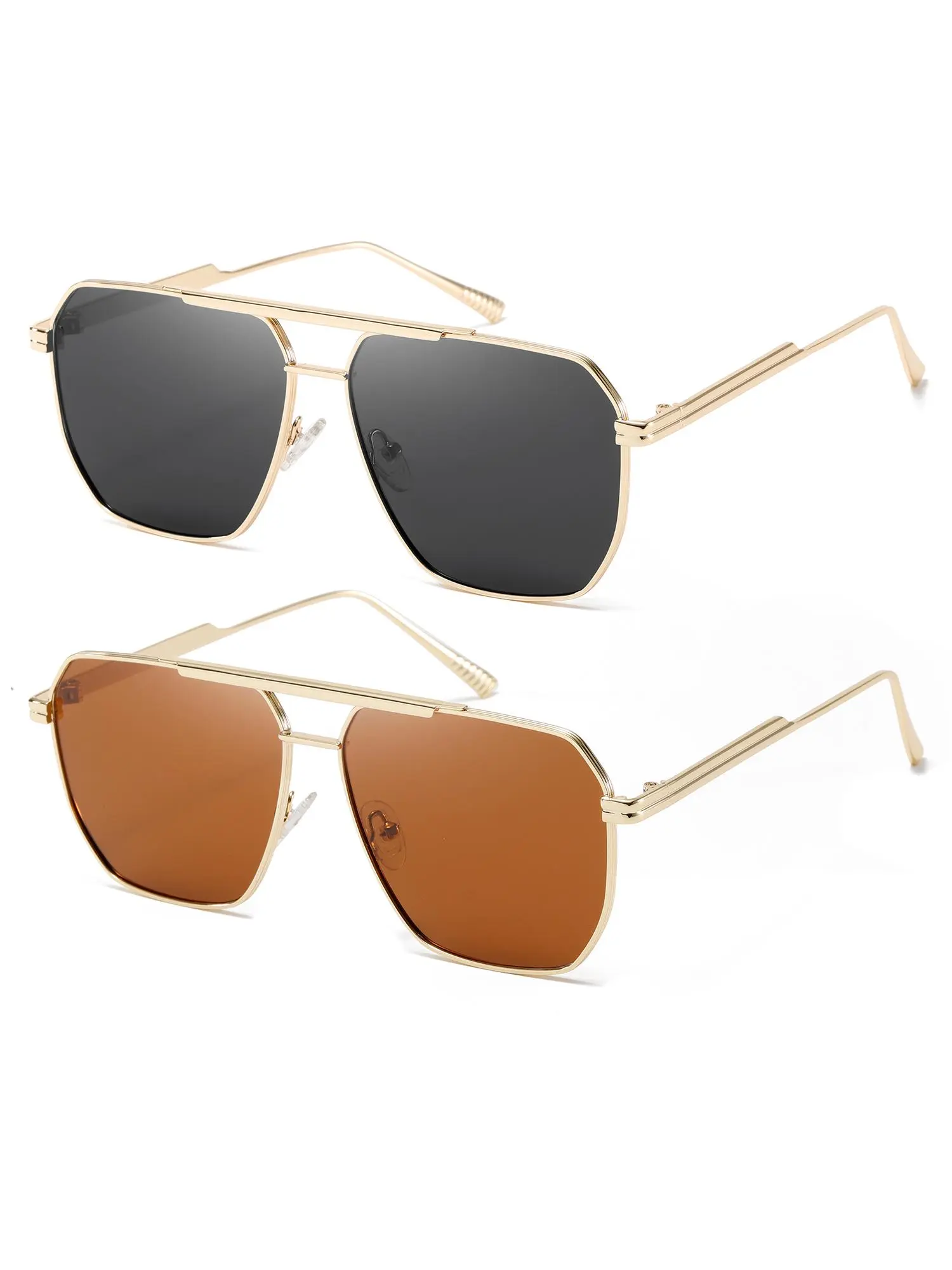 Unisex Vintage Double Beam Metal Frames Aviator Sunglasses, Cool Trendy Casual Pilot Sunglasses for Everyday Use, Fashion Accessories for Outdoor Activities