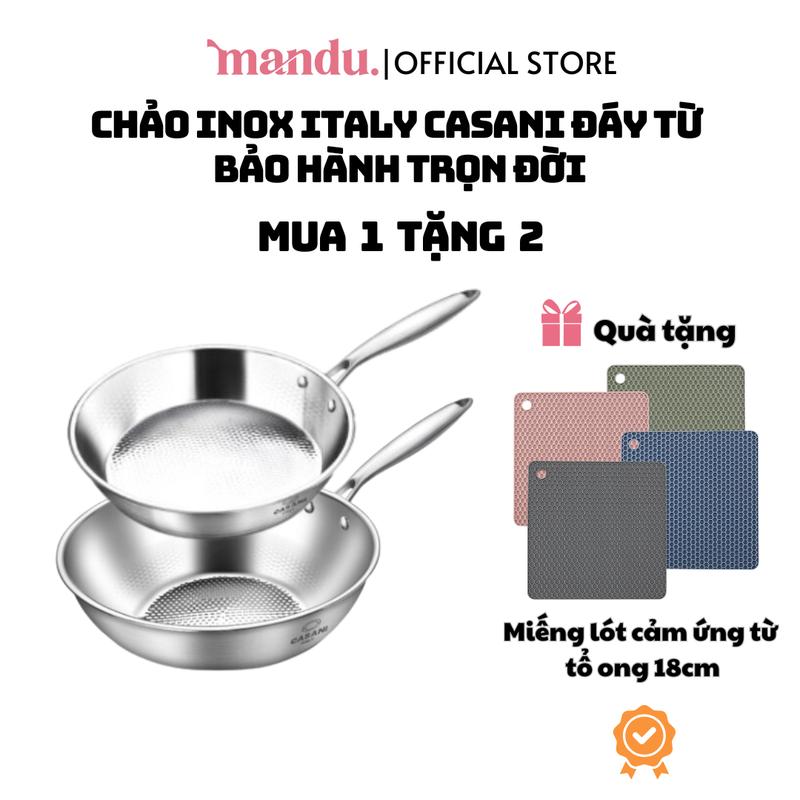 [MUA 1 TẶNG 2] Chảo inox chống dính tự thân Casani bảo hành trọn đời, chảo thép không gỉ cao cấp nội địa Hàn Quốc, an toàn