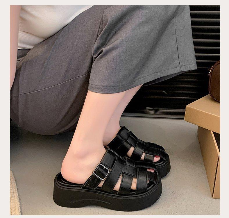 Product Introduction of Thick Sole Closed Toe Woven Half Slippers for Women 2025 Summer New Comfortable Lightweight Slip-On Casual One-Word Slippers 20