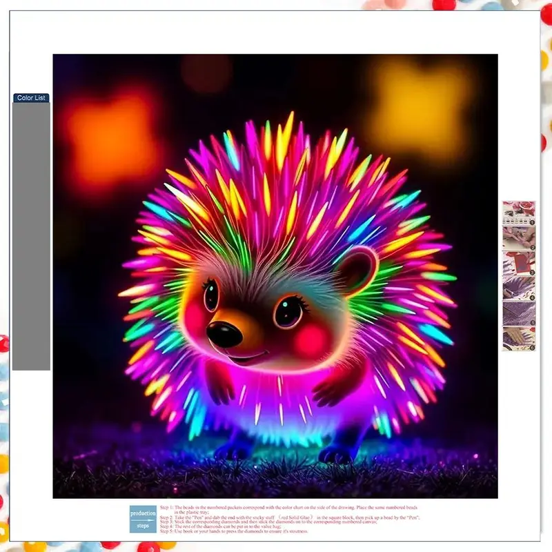 5D DIY Diamond Arts Colorful Painting Kit, 1 Set Glow in The Dark Hedgehog Design Diamond Arts Colorful Painting Kit, DIY Decorative Art Picture for Beginner 4