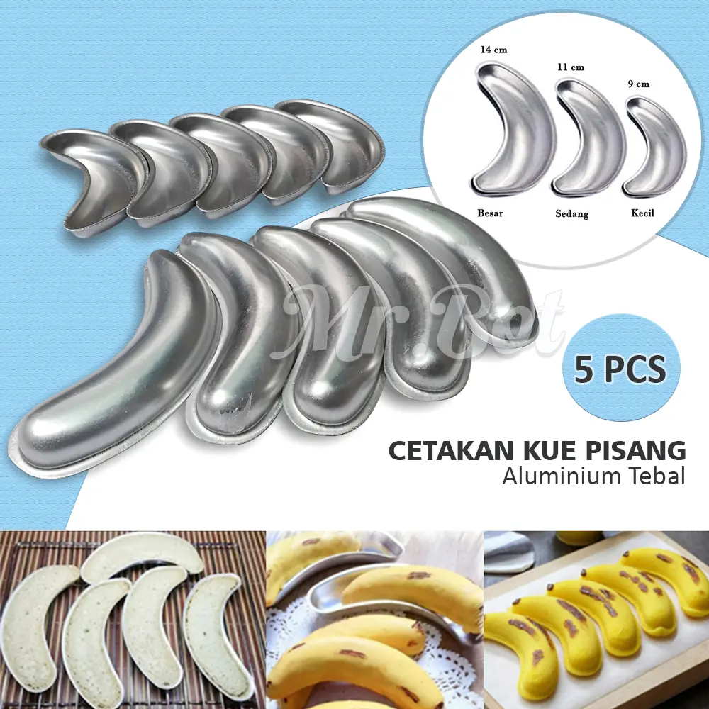 5pc Cetakan Kue Bentuk Pisang Bahan Aluminium Tebal Anti Lengket