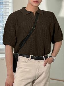 Men's Solid Jacquard Collared Knit Polo Shirt, Loose Casual Short Sleeve Polo Collar Top for Summer, Fashion Men's Clothes for Daily Wear