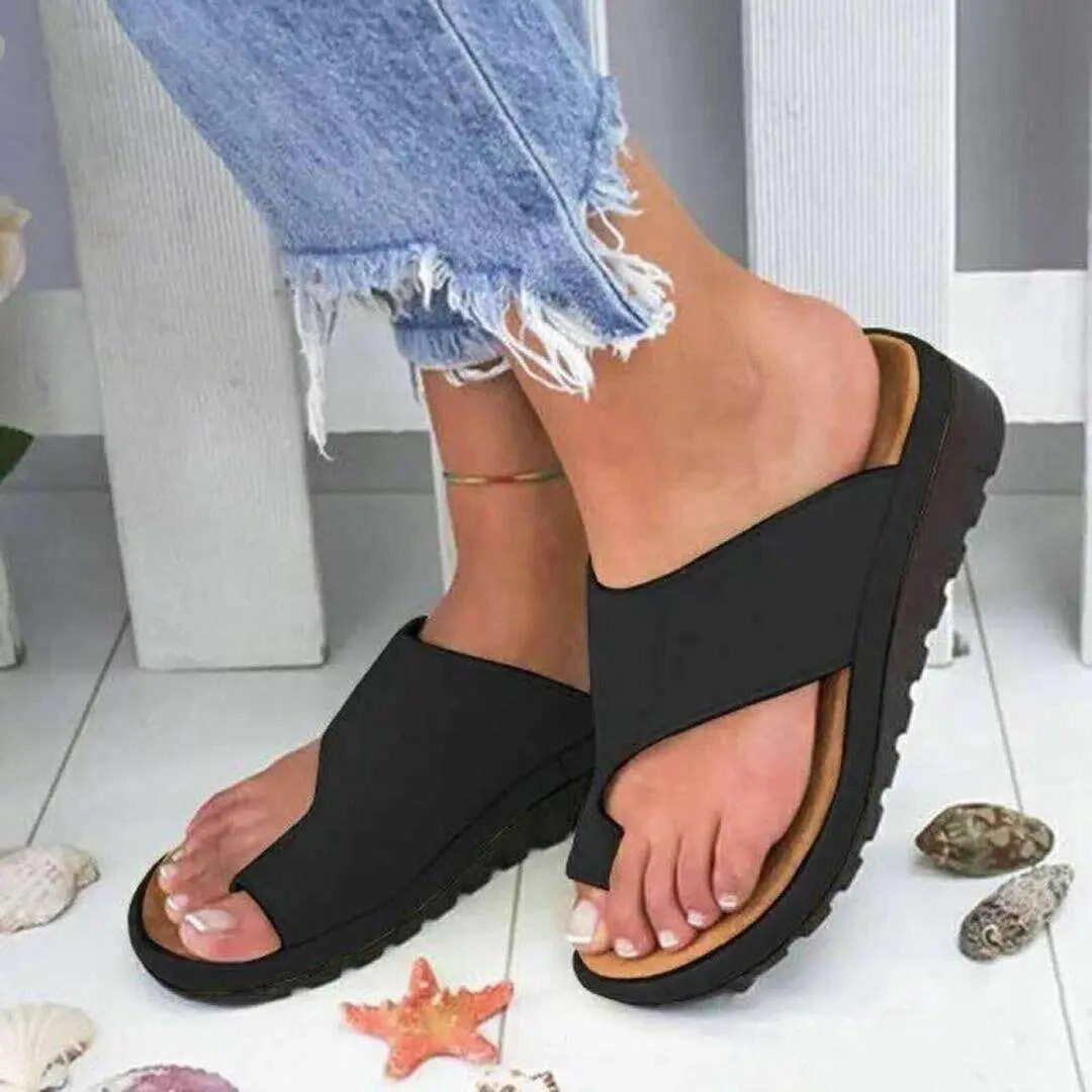 2025 Summer Women's Wedge Thick-soled Toe-post Slippers Solid Color Fashion Wedge Slippers Women's Beach Sandals In Stock